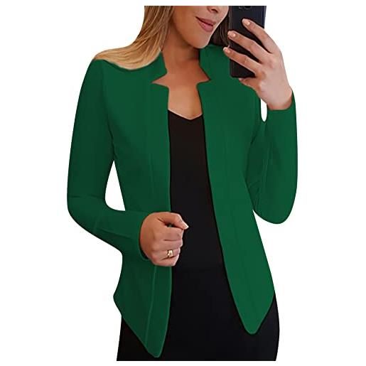 YMING blazer da lavoro casual fit blazer elegante con collo dentellato blazer manica lunga aperto verde xs
