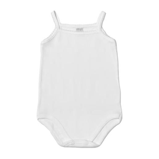 Ellepi 6 body bimba con bretellina in puro cotone anallergico con cuciture comfort colore bianco. Taglia 6 mesi