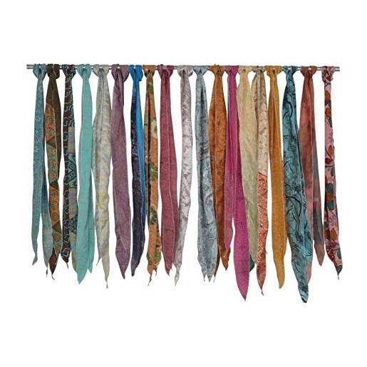 RAJBHOOMI HANDICRAFTS lotto di 25 pezzi di seta indiana vintage riciclare sari fasce testa avvolgere collo cravatta sciarpa cintura di seta e fasce morbido tessuto artigianale uso seta fasce, multicolore