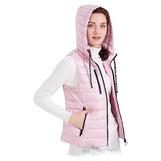 Clementie gilet sportivo donna, gilet da donna smanicato caldo inverno giacche gilet tasca cerniera vest, impermeabile, ripiegabile (s, rosa)
