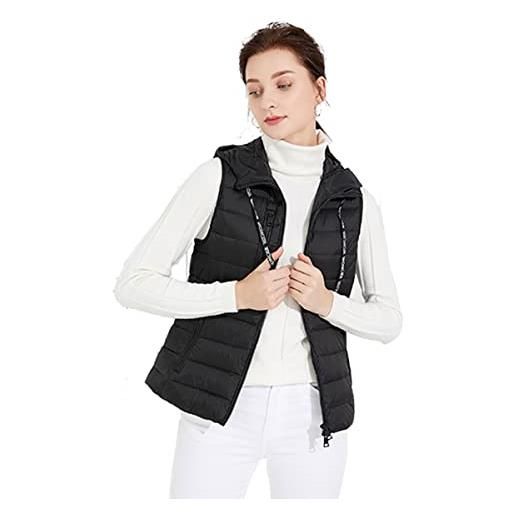 Clementie gilet sportivo donna, gilet da donna smanicato caldo inverno giacche gilet tasca cerniera vest, impermeabile, ripiegabile (l, nero)