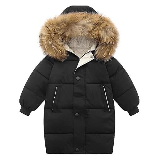 amropi ragazzi ragazze cappotto con cappuccio di pelliccia imbottiti inverno parka giacca nero, 3-4 anni