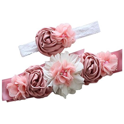 LKXHarleya fashion womens satin silk sash flower cintura per matrimonio nuziale retro rose pearl fascia per maternità fascia