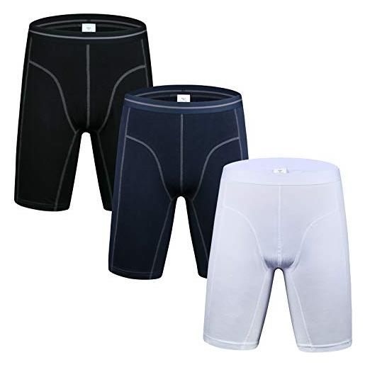 Nuofengkudu uomo gamba lunga sportivo cotone boxer aderenti senza cuciture mutande boxershorts(pacco da 3) bianco/blu/nero xl