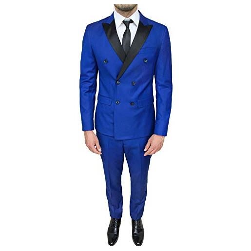 Evoga abito uomo sartoriale blu chiaro in raso completo doppiopetto smoking elegante cerimonia (48)