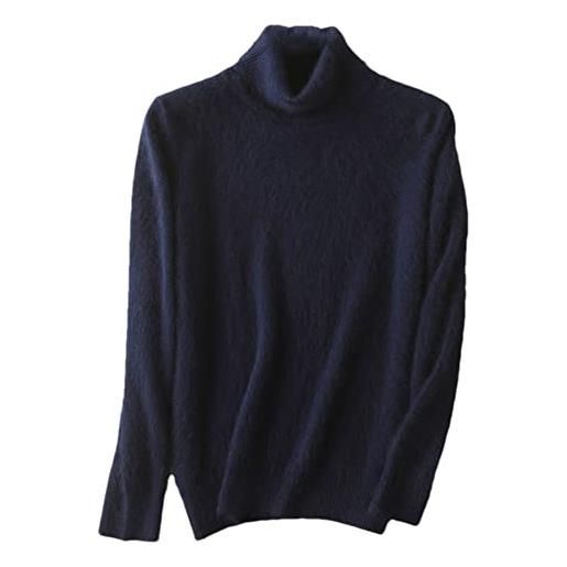 Youllyuu uomo 100% visone cashmere maglia dolcevita maglione di grandi dimensioni casual pullover solido base shirt, blu navy, xl