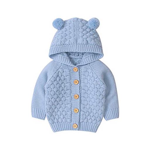 Verve Jelly bambino neonato ragazze ragazzi carino orso orecchio maglia maglione con cappuccio cartoon cardigan cappotto giacca outwear blu scuro 3-6 mesi