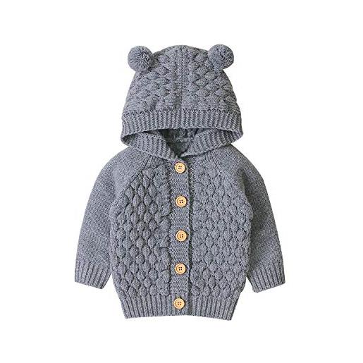 Verve Jelly bambino neonato ragazze ragazzi carino orso orecchio maglia maglione con cappuccio cartoon cardigan cappotto giacca outwear grigio 3-6 mesi'
