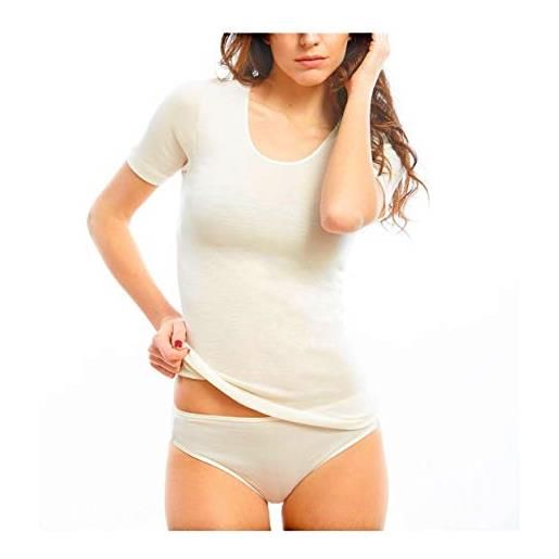 Liabel maglia intima donna lana cotone 80% lana 2-3-6 pezzi maglietta intima donna mezza manica liscia (6 pezzi bianco lana, 7-xxl-52)