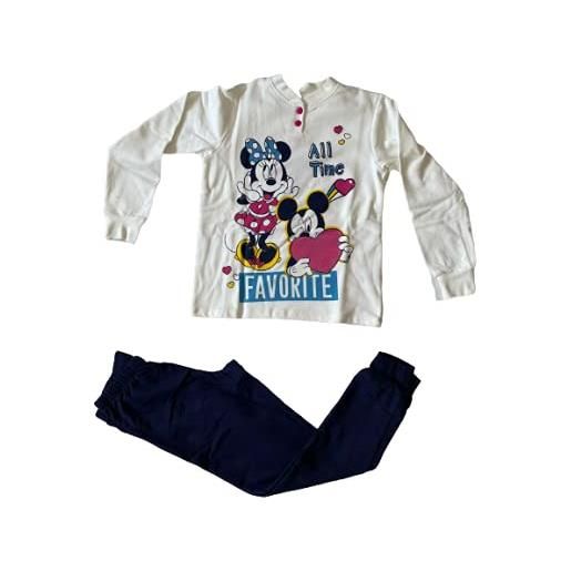 Sabor pigiama serafino lungo due pezzi bambina e ragazza cotone felpato art. 6307 e 5888 - topolina (art. 5888 (panna), 10 anni)
