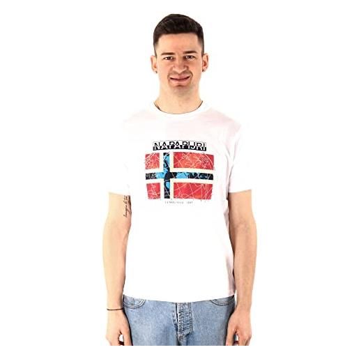 NAPAPIJRI t-shirt uomo s-guiro nero manica corta taglio girocollo logo e bandiera norvegese xl