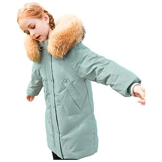 amropi bambini ragazze cappotto con pelliccia cappuccio inverno parka piumino giacca nero, 11-12 anni