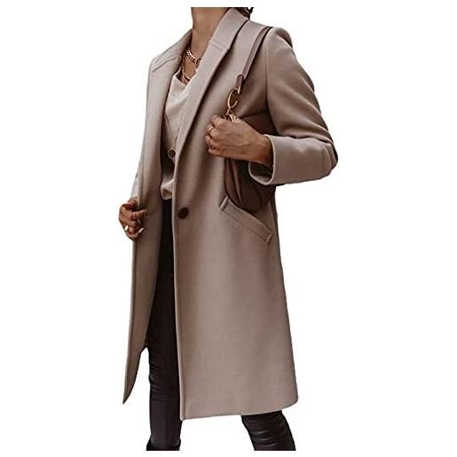 Vagbalena cappotto da donna invernale in misto lana color cammello cappotto midi con bottoni cappotto con bavero doppio petto cappotto da ufficio parka da ufficio (beige, xl)