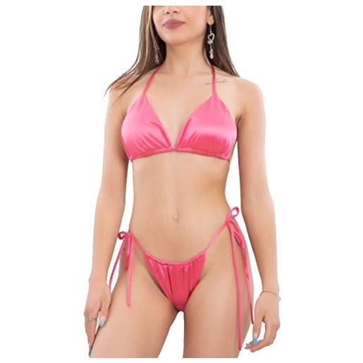 Toocool bikini donna raso lucido pareo tre pezzi brasiliana moda mare w261 [s/m, fuxia]
