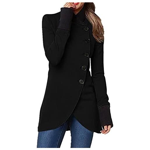 YMING cappotto da trincea casual da donna a petto singolo a collo alto classico medio lungo con orlo patchwork cappotti sottili nero s