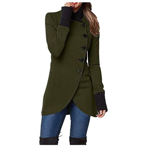 YMING donna vintage trench jacket single breasted jacket split hem warm long sleeve jacket verde militare m