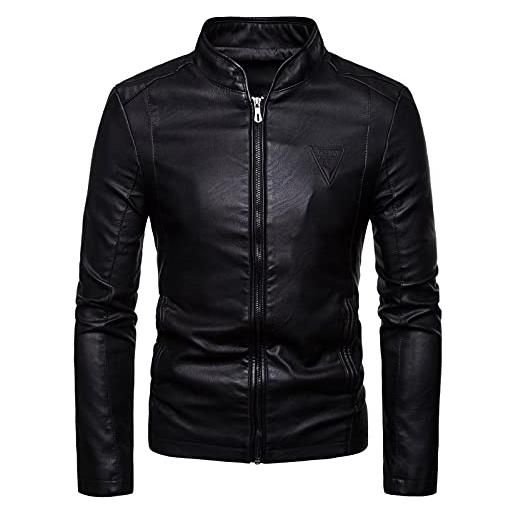 MANYMANY giacche in pelle corte da uomo giacche da moto in ecopelle nera con colletto alla coreana outwear