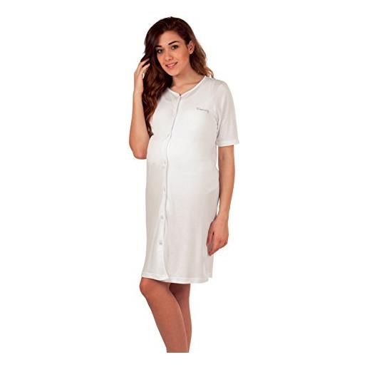 Premamy - camicia clinica per premaman, modello aperto davanti, cotone jersey, pre-post parto - bianco - v (l)