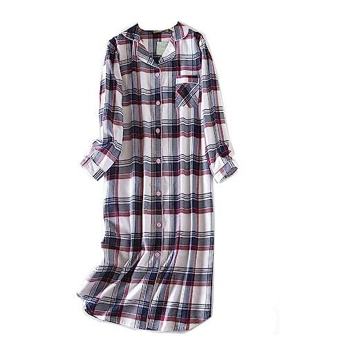DSKK camicia da notte donna maniche lunghe cotone flanella plaid scozzese pigiama abbottonato pigiama da donna (4#, xxl)