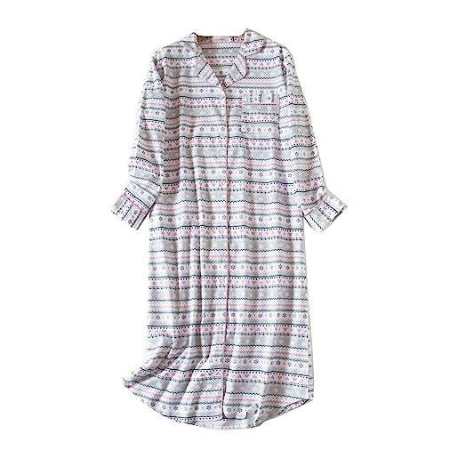 DSKK camicia da notte donna maniche lunghe cotone flanella plaid scozzese pigiama abbottonato pigiama da donna (3#, l)