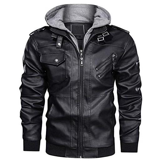 Naxxramas giacca in pelle da uomo aviatore giacca tuta da moto giacca per il tempo libero con cappuccio staccabile (marrone, m)