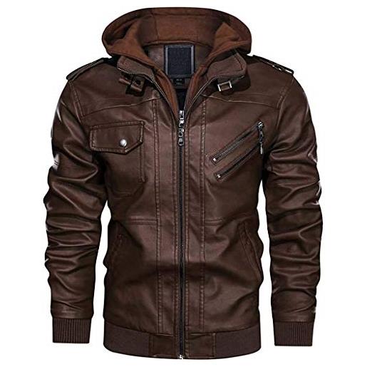 Naxxramas giacca in pelle da uomo aviatore giacca tuta da moto giacca per il tempo libero con cappuccio staccabile (marrone, 3xl)