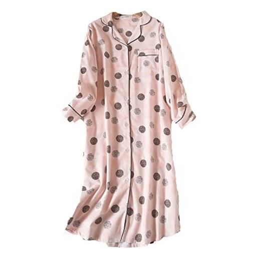 DSJJ camicia da notte donna cotone bottoni aperte davanti manica lunga pigiama lunga sleepwear (grigio-3, l)
