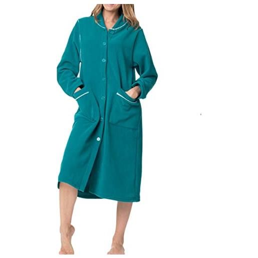 Notti Magiche vestaglia donna pile calda con bottoni invernale morbido pail con colletto e tasche (xl, verde)