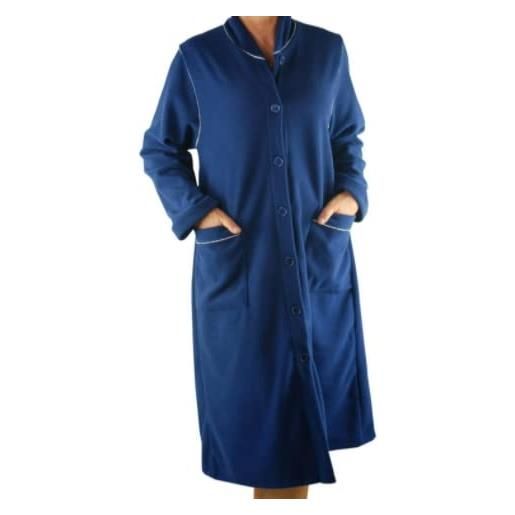 Notti Magiche vestaglia donna pile calda con bottoni invernale morbido pail con colletto e tasche (l, blu)