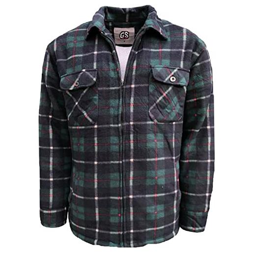 Kapray Clothing camicia imbottita da uomo, foderata in pelliccia, con cappuccio, in pile sherpa, trapuntata, termica, a quadri, verde, l
