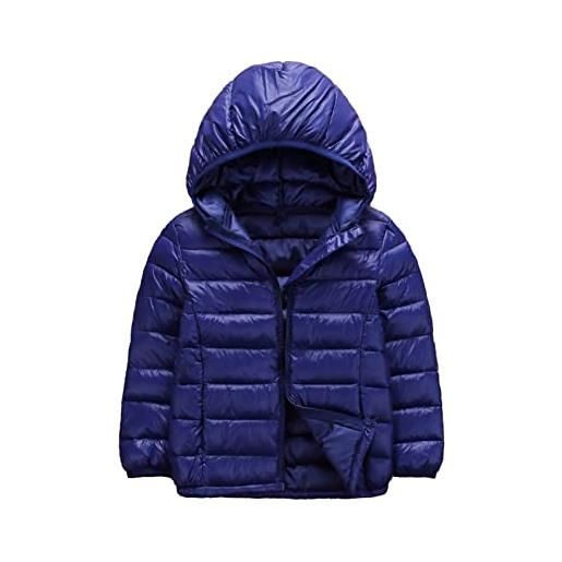 TiaoBug bambino giacche con cappuccio invernale piumino cappotto manica lunga tuta da neve leggero snowsuit outwear jacket giacca capispalla giubbotto vestiti caldi spessi blu reale 13-14 anni