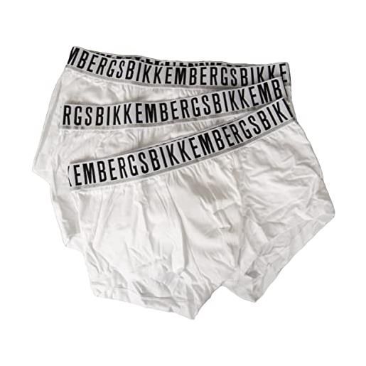 Bikkembergs boxer uomo confezione 3 boxer elastico a vista cotone elasticizzato underwear articolo bkk1utr01tr tri-pack trunk, white, s