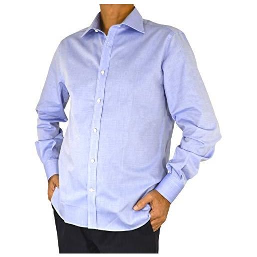Joyful j23 camicia uomo 100% cotone regular fit armaturato azzurro intenso manica lunga (43)