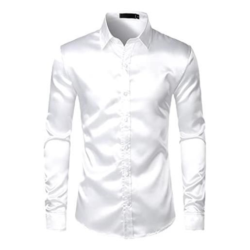 Dsimilarl camicia da smoking in raso di seta bianca da uomo a maniche lunghe con vestibilità da uomo camicie da festa di nozze da ballo maschile camicia casual chemise