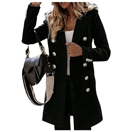 seiveini cappotto blazer donna elegante invernali a manica lunghe giacca giubbotto antivento chiusura a bottoni lavoro da ufficio casual classico a nero s
