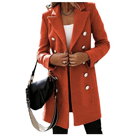 seiveini giubbotto inverno donna caldo maniche lunghe parka cappotto trench lungo elegante ispessimento doppiopetto slim classico a arancione m