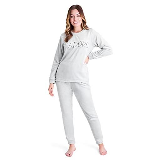 CityComfort pigiama donna invernale pile a manica lunga pigiamone felpato due pezzi (l, grigio scuro)