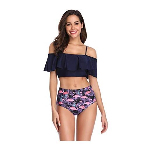 Smithoom costume da bagno donna interi due pezzi bikini da donna con volant e spalle scoperte costume da bagno a vita alta con stampa floreale per estate piscina spiaggia vacanze