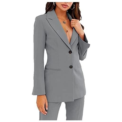 Botong donne due bottoni ufficio lavoro vestito slim fit tacca lapel blazer pantaloni business suit set casual wear outfit, azzurro, l