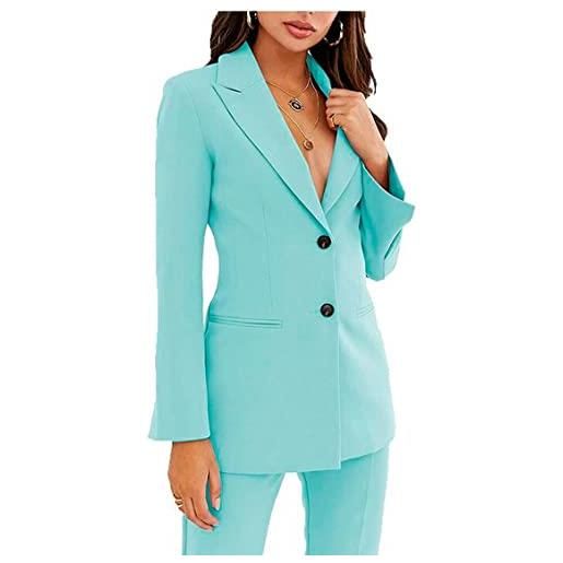 Botong tuta da lavoro da donna con due bottoni, vestibilità aderente, con risvolto, blazer e pantaloni, set da lavoro casual, marina militare, l