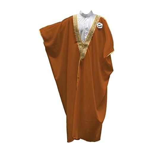 Desert Dress bisht mantello arabo abito thobe saudita mens robe eid coat mishlah sheikh royalty oman dubai messi, marrone, taglia unica