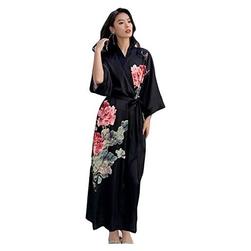 LOCIIXAT accappatoio da donna lungo in raso kimono sciolto cover-up floreale stampa seta pigiameria accappatoio addio al nubilato, turchese, taglia unica
