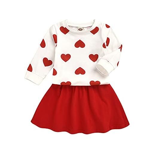 Alunsito neonata abiti autunnali manica lunga love heart sweartshirt gonne solide set di vestiti 100 rosso 3-4 anni