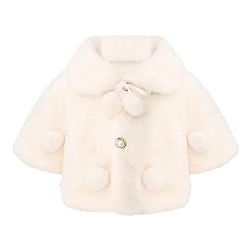 Freebily cappotto per neonate mantello in pelliccia sintetica cappotto bimba principessa capispalla giacca calda adorabile mantellina poncho abiti invernali battesimo rosso 2-3 anni
