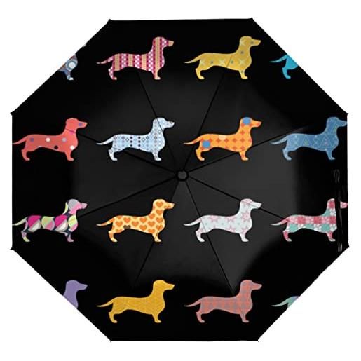 TropicalLife ombrello da viaggio carino cani bassotto automatico aperto/chiudere ombrello portatile protezione uv antivento pieghevole ombrello, multi, taglia unica