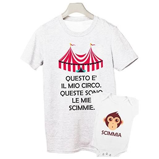 T-shirteria coppia maglietta e body neonato bimbo questo è il mio circo scimmietta simpatica padre bimbo divertente