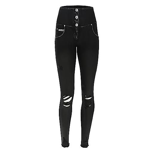 FREDDY - jeans wr. Up® vita alta eco denim navetta spalmato nero con strappi, denim nero, large