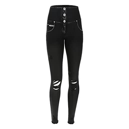 FREDDY - jeans wr. Up® vita alta eco denim navetta spalmato nero con strappi, denim nero, extra large
