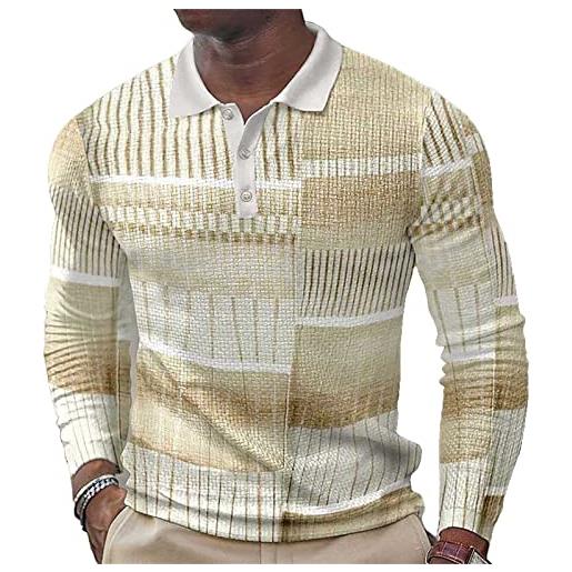 Generic polo da uomo a maniche lunghe con bottoni classici henley camicie casual slim fit patchwork polo da golf camicetta, 2, xxl