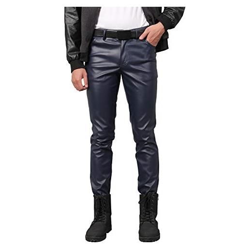 Panegy pantaloni in pelle elasticizzati moto pantaloni di cuoio biker pantaloni steampunk skinny matita pantalone (nero, 36)